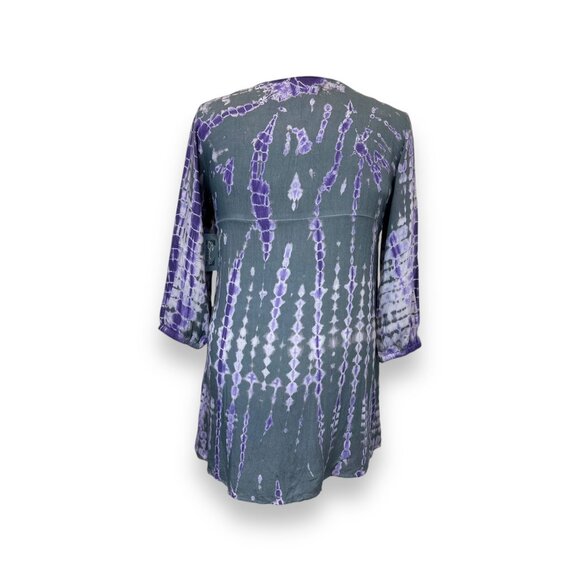 Studio West Women’s PL Tie-Dye V-Neck Top With Lace Detail Grey/Plum Boho Chic - Picture 5 of 11